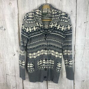 Eddie Bauer Fair Isle Knit Wool Blend Cardigan Size Medium   69